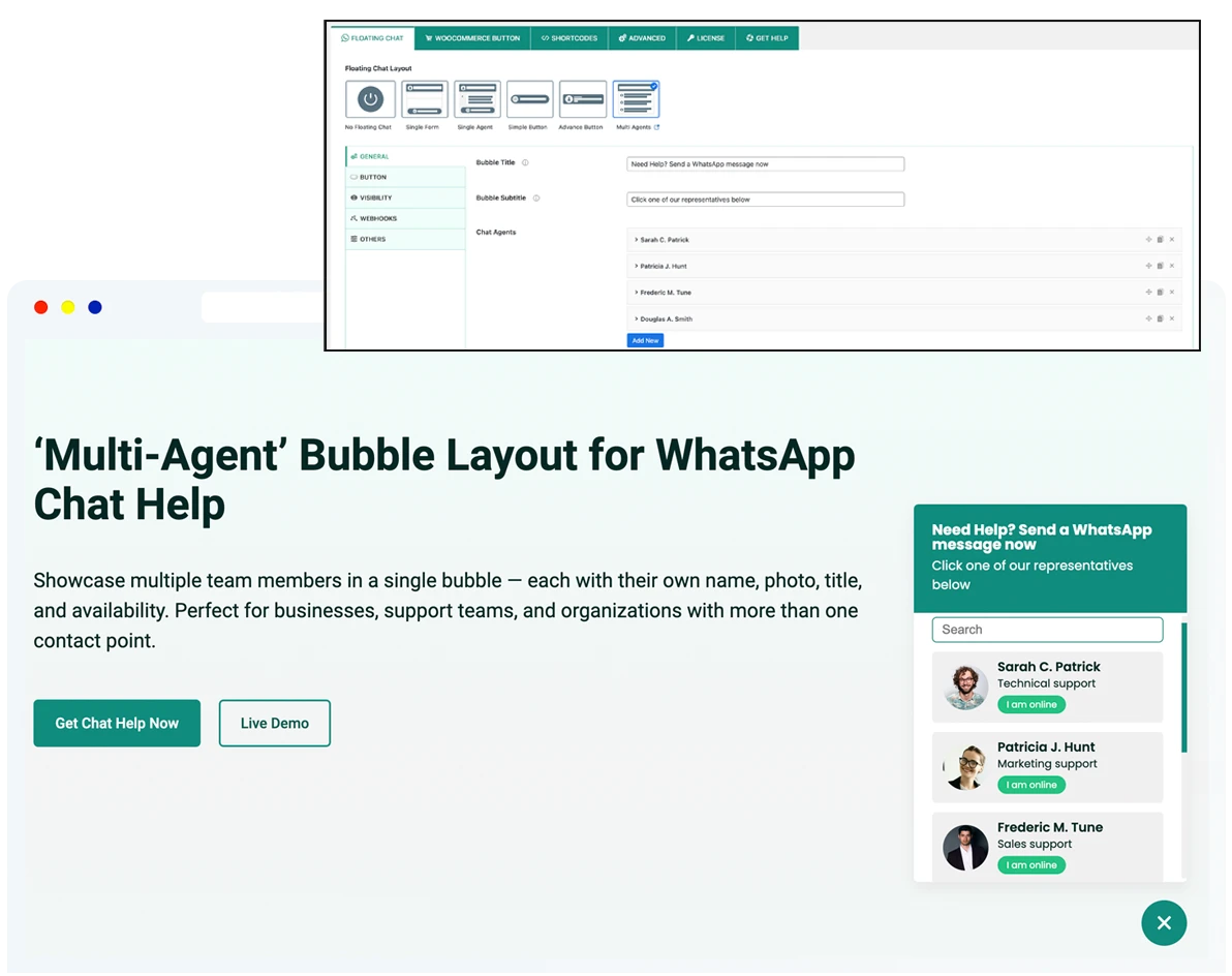 WhatsApp Multi Agent Chat for WordPress